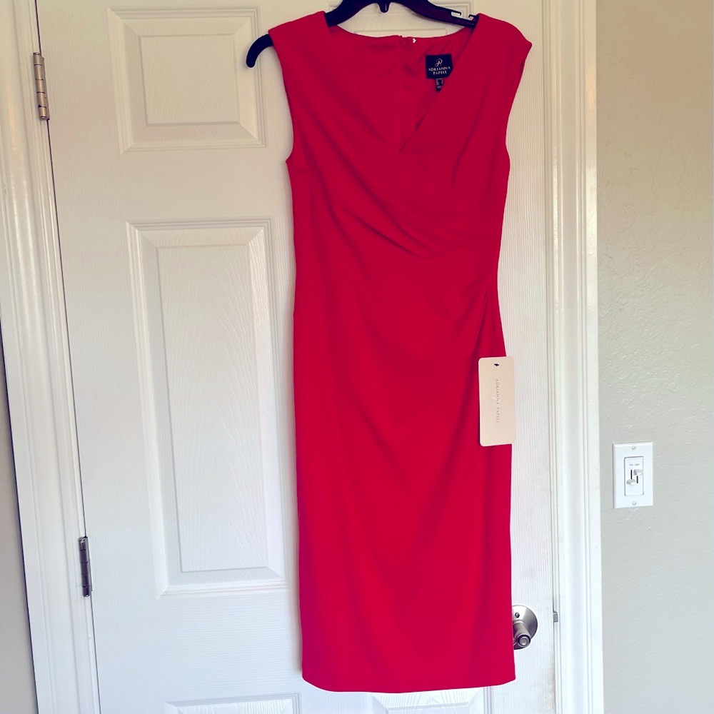 Adrianna Papell Knit Crepe Draped Sheath Dress - Geranium